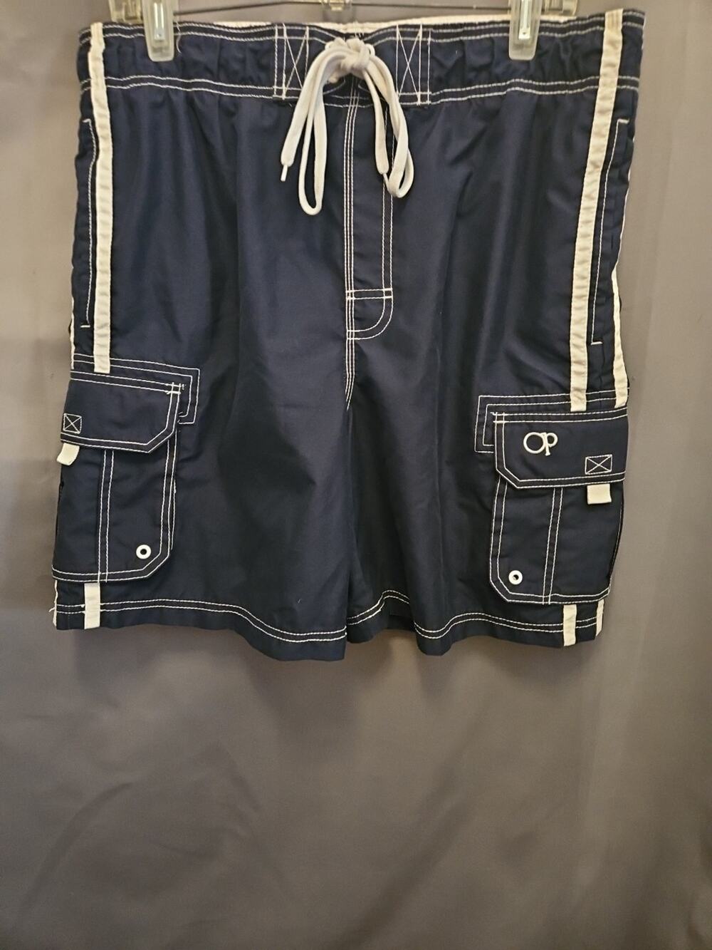 Vintage 90s Ocean Pacific OP Swim Trunks Board Shorts Navy Blue Men’s 35x8